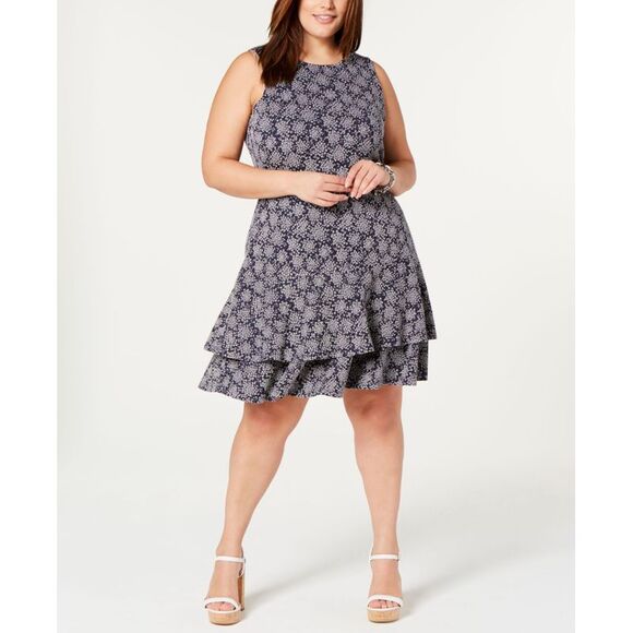 Michael Michael Kors Plus Size Printed Ruffled Sleeveless Dress - Picture 1 of 2